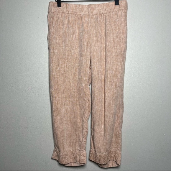 J. Jill Women Linen Pants Small Petite Tan Crop‎ Pull On Elastic Waist Coastal - Picture 1 of 6